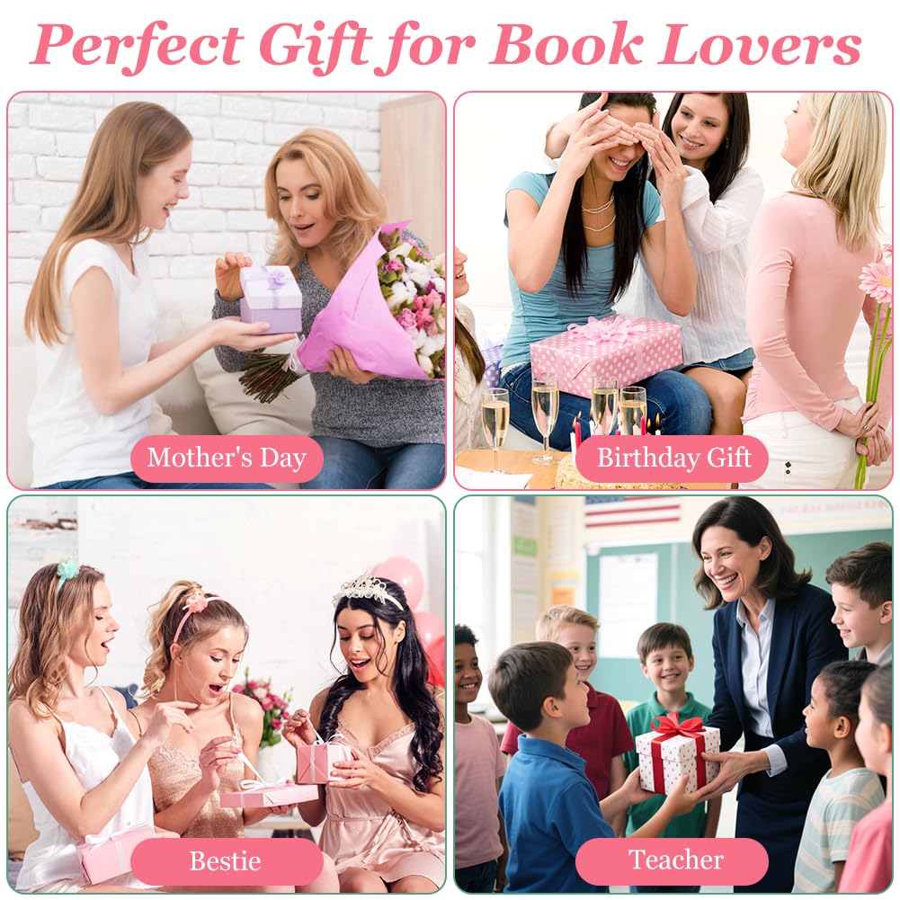 Marcapáginas de Flores Secas de Resina con Caja de Regalo - Accesorio de Lectura Original para Estudiantes y Mujeres (Rosa)