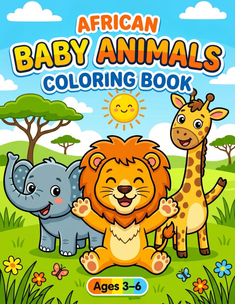 African Baby Animals Coloring Book: Adorable Baby Lions, Elephants, Giraffes and Other African Animals for Kids Ages 3-6
