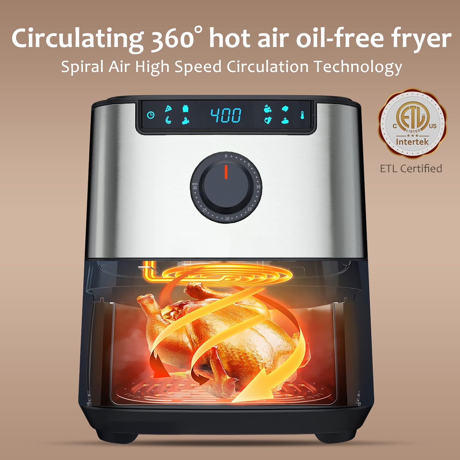 ASA Air Fryer, 6 Quart Electric Hot Air Fryers Oven with Digital Screen, Oil-less Cooker for Roasting/Baking/Grilling, Dehydrator for Chicken and Pizza, Non-Stick Basket, ETL Certified : Home & Kitchen