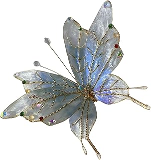 SkyPOOU Pinza para el pelo de mariposa 3D antigua para moldear el cabello tradicional, pasador de resina, accesorios de peinado, color azul, aprox. 17 x 17 cm