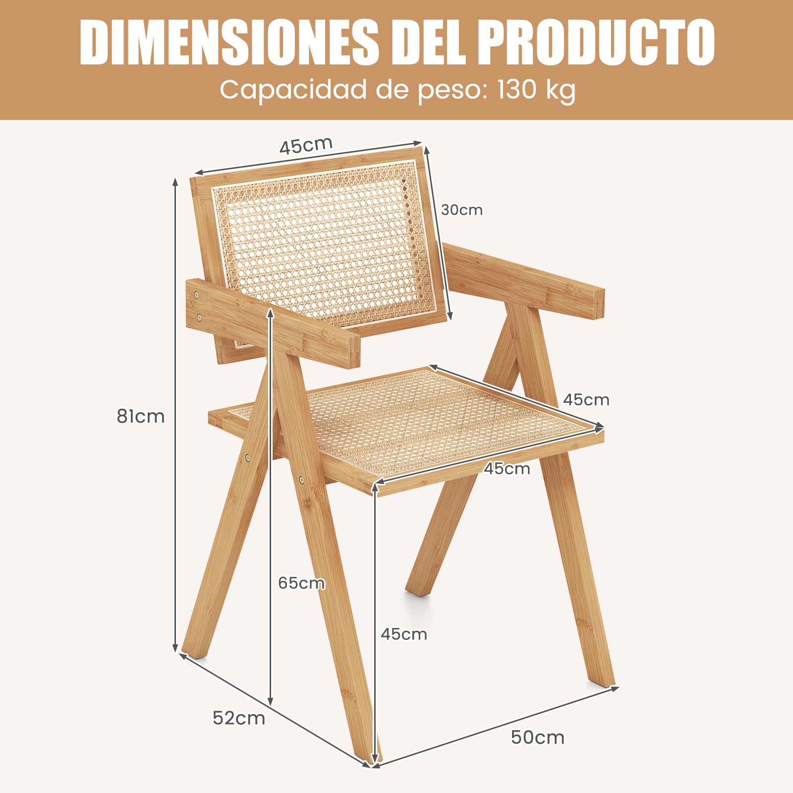COSTWAY Juego de 2/4 Sillas de Comedor, Silla de Salón Moderna con Marco de Bambú, Respaldo y Apoyabrazos de Imitación Caña, Sillones de Ratán para Cocina, Comedor, Natural (2 Piezas)