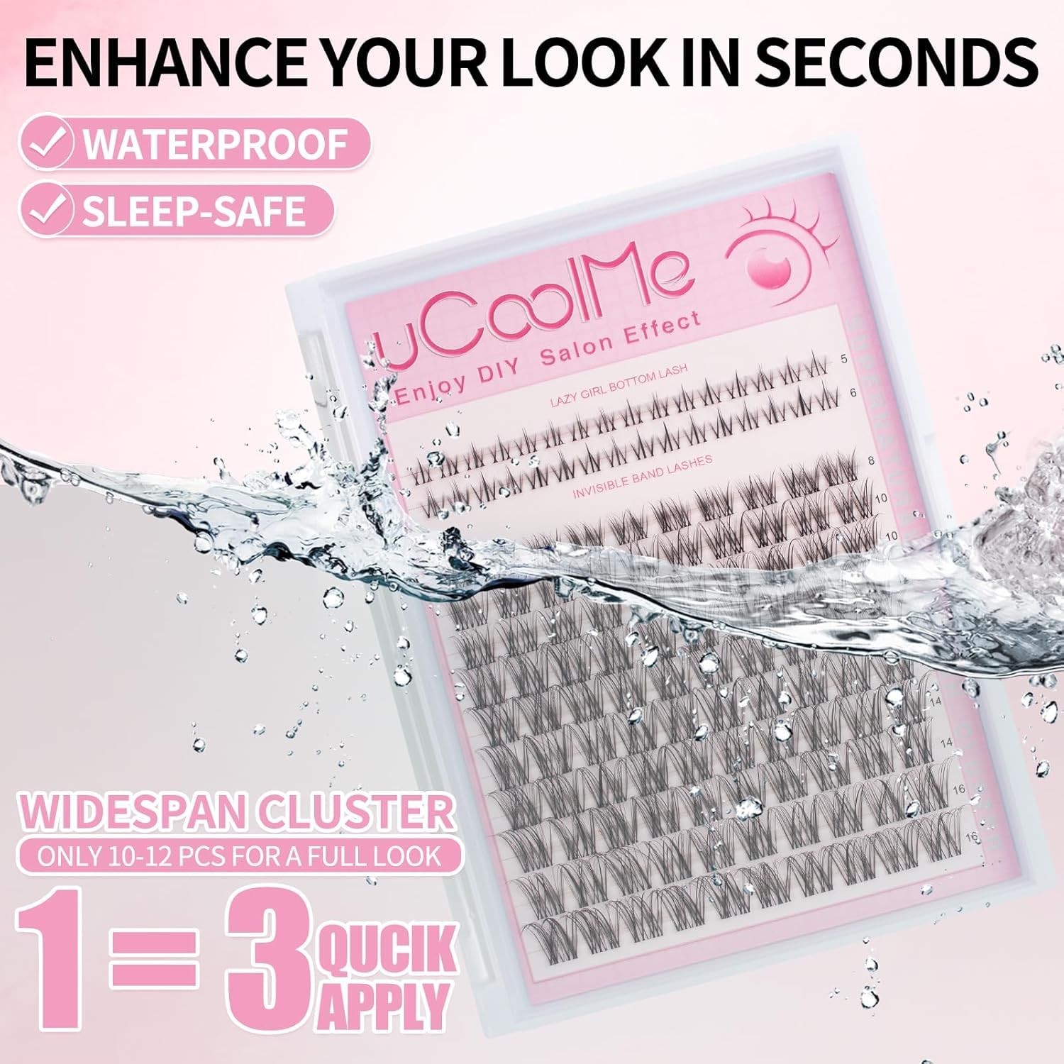 uCoolMe Venus Lash Clusters Kit 8-16mm with 5-6mm Bottom Lashes Wispy Natural Eyelash Clusters Kit D Curl -WideSpan Thin Invisible Lash Band - Image 4