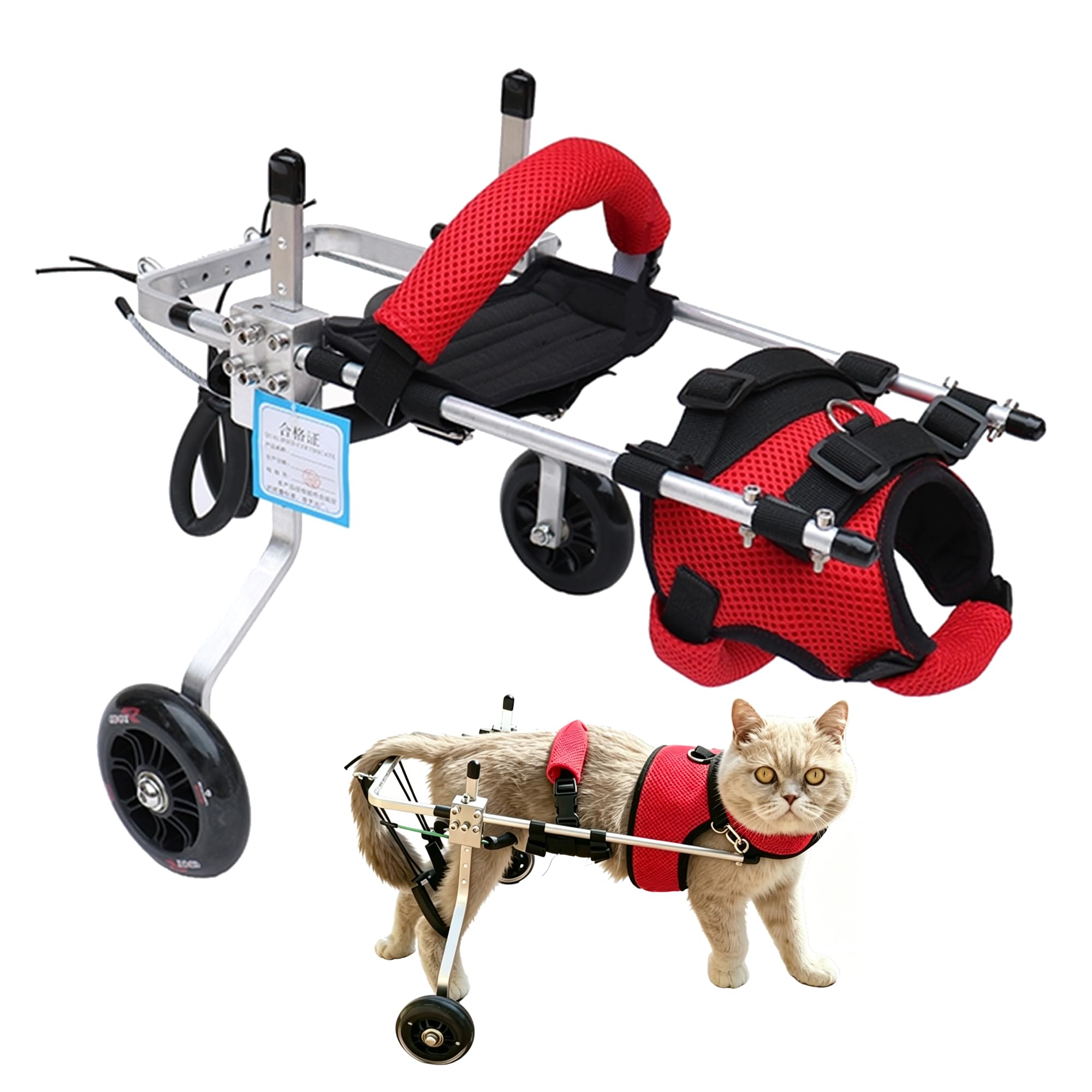Carrellino per Gatti (Supporto per Zampe Posteriori) M | Ausilio Riabilitativo Regolabile a 2 Ruote per Cani E Gatti Disabili, Feriti, Affetti Da Artrite, Deboli O Anziani