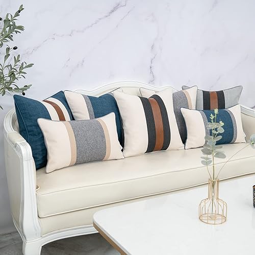 Miniatura 7 de Yangest Funda de almohada de lino de retazos gris oscuro, funda de cojín de arpillera para sofá, dormitorio, sala de estar, decoración del hogar, 18