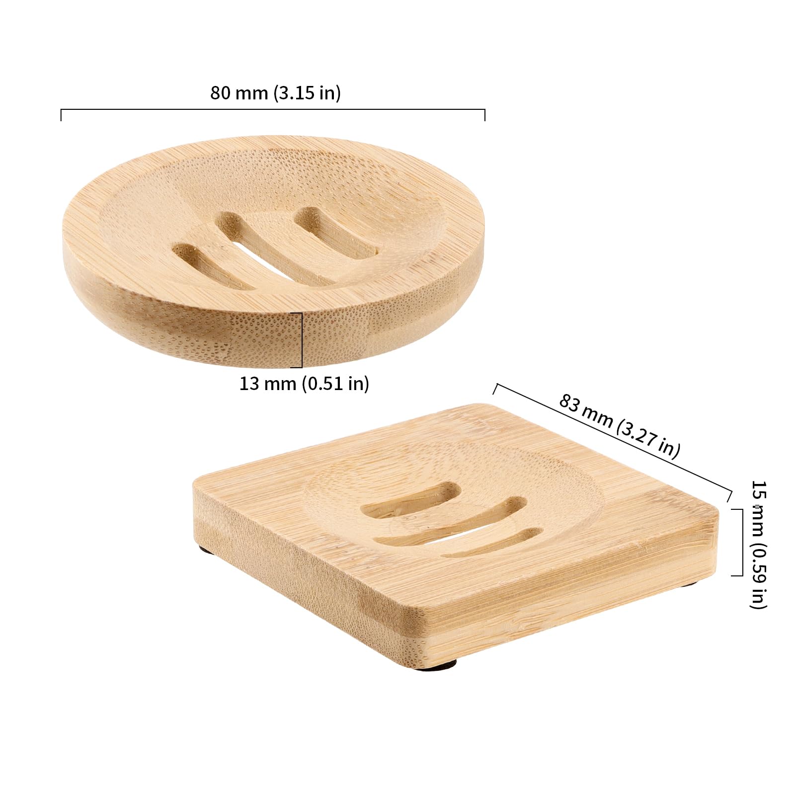 HOIGON 20 jaboneras de bambú para ducha, 10 jaboneras redondas de madera y 10 bandejas de jabón cuadradas, bandeja de jabón de madera para el hogar, baño, cocina
