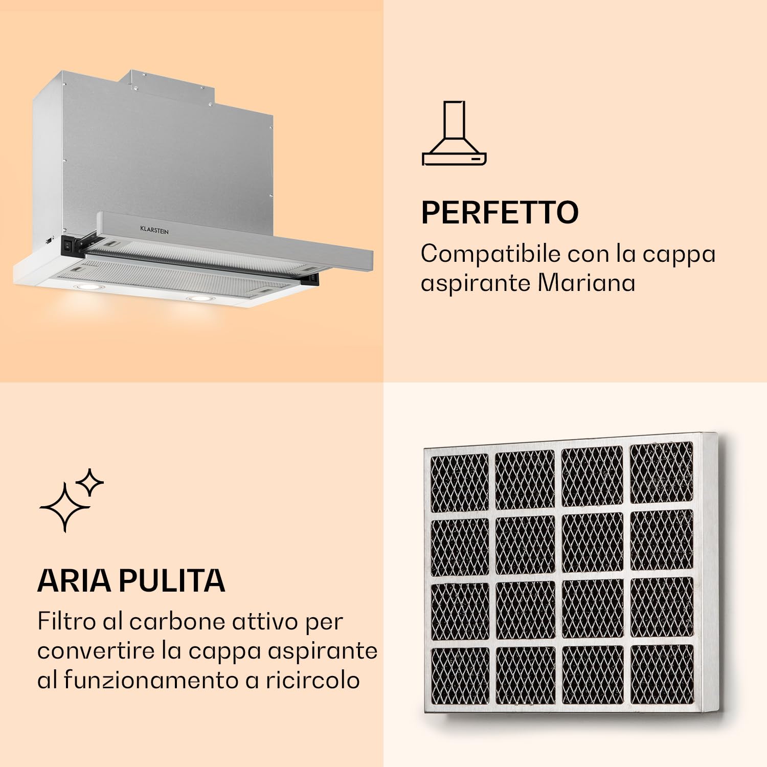 KLARSTEIN Mariana - Filtro ai Carboni Attivi, Filtro per Cappa aspirante, Accessorio, Pezzo di Ricambio, 20 x 2 x 17 cm (LxAxP), Cappa da Cucina, Filtro a Carbone