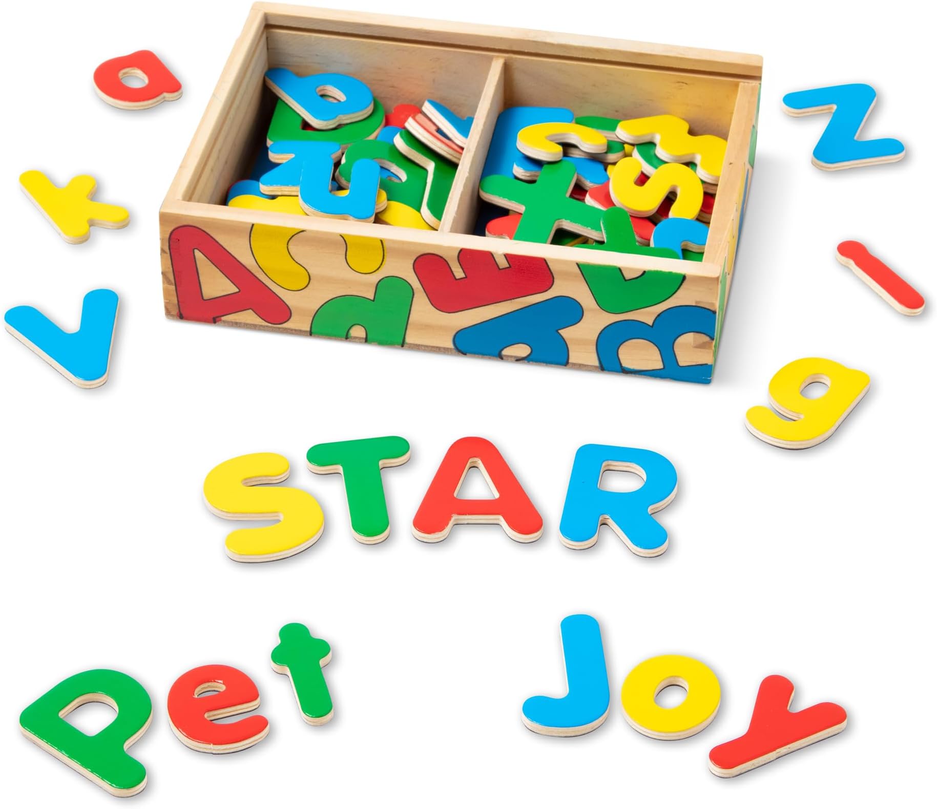 Melissa & Doug Magnetic Wooden Alphabet โ 52 Uppercase and Lowercase Magnetic Letters in a Sturdy Storage Case โ Educational Literacy Toy for Kids Ages 3+ | MD448