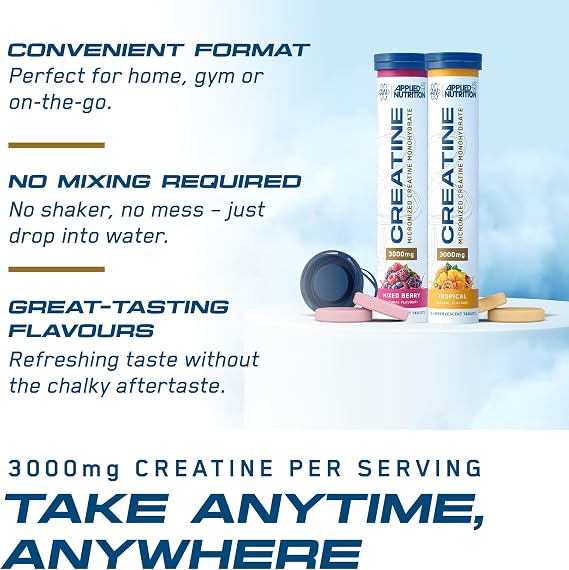 Applied Nutrition Creatine Effervescent Tablets – Creatine Monohydrate with Flavour - Increases High-Intensity Physical Performance - 96 Effervescent Tablets - Mixed Berry