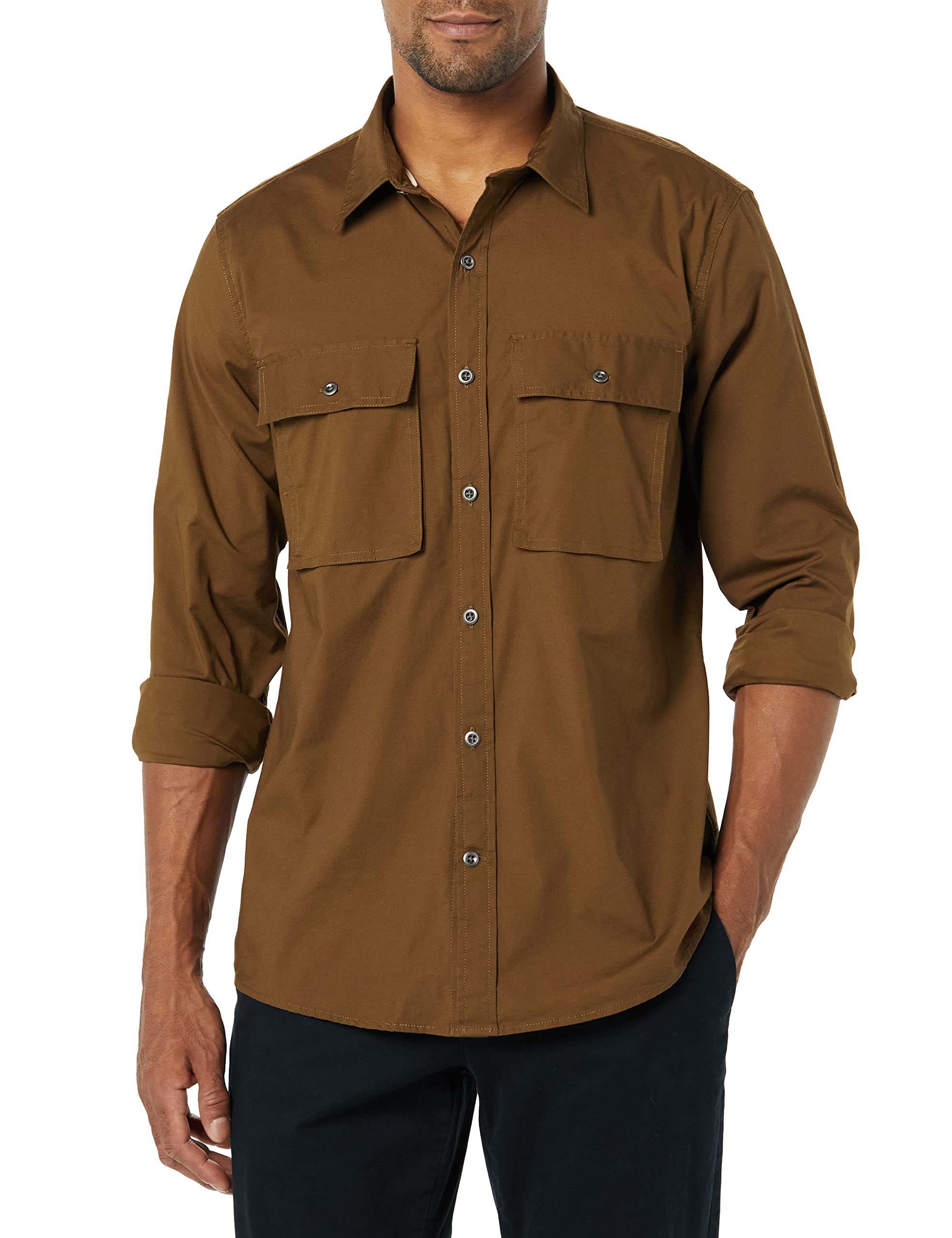 Amazon Essentials Hombre Camisa utilitaria de Manga Larga con Dos Bolsillos y Corte estándar
