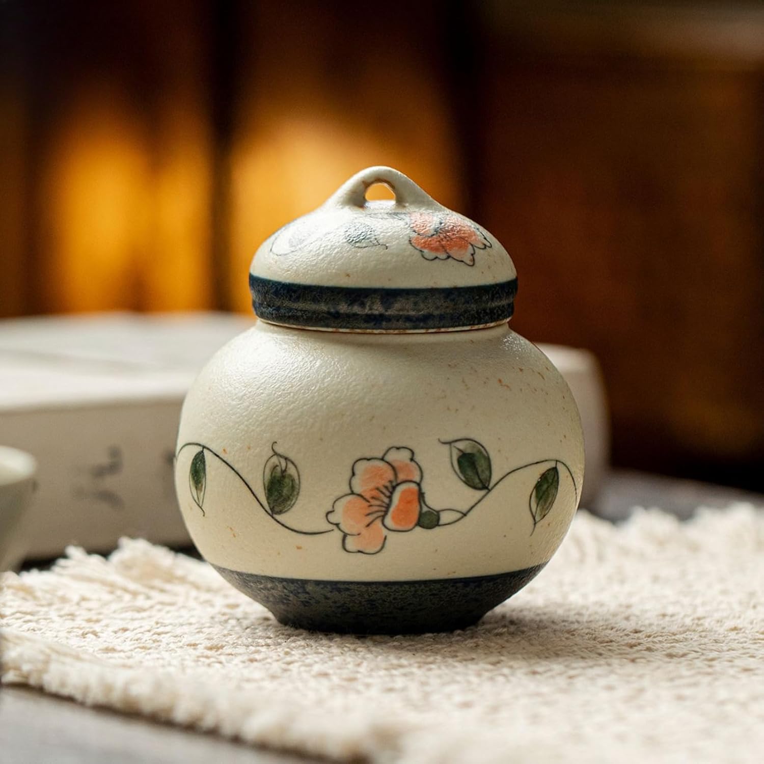 Hand-drawn Ceramics Household Tea Canister, 160ml 5.4oz, Tea Ceremony Accessories Sealed Storage Tank