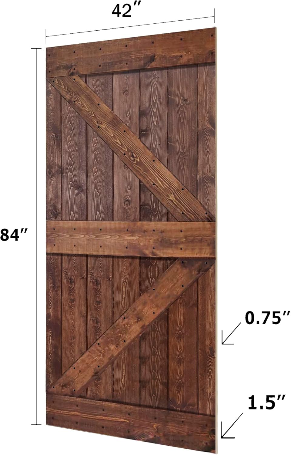 K Series 42in x 84in Dark Walnut Finished DIY Solid Wood Sliding Barn Door with Hardware Kit - Assembly Needed