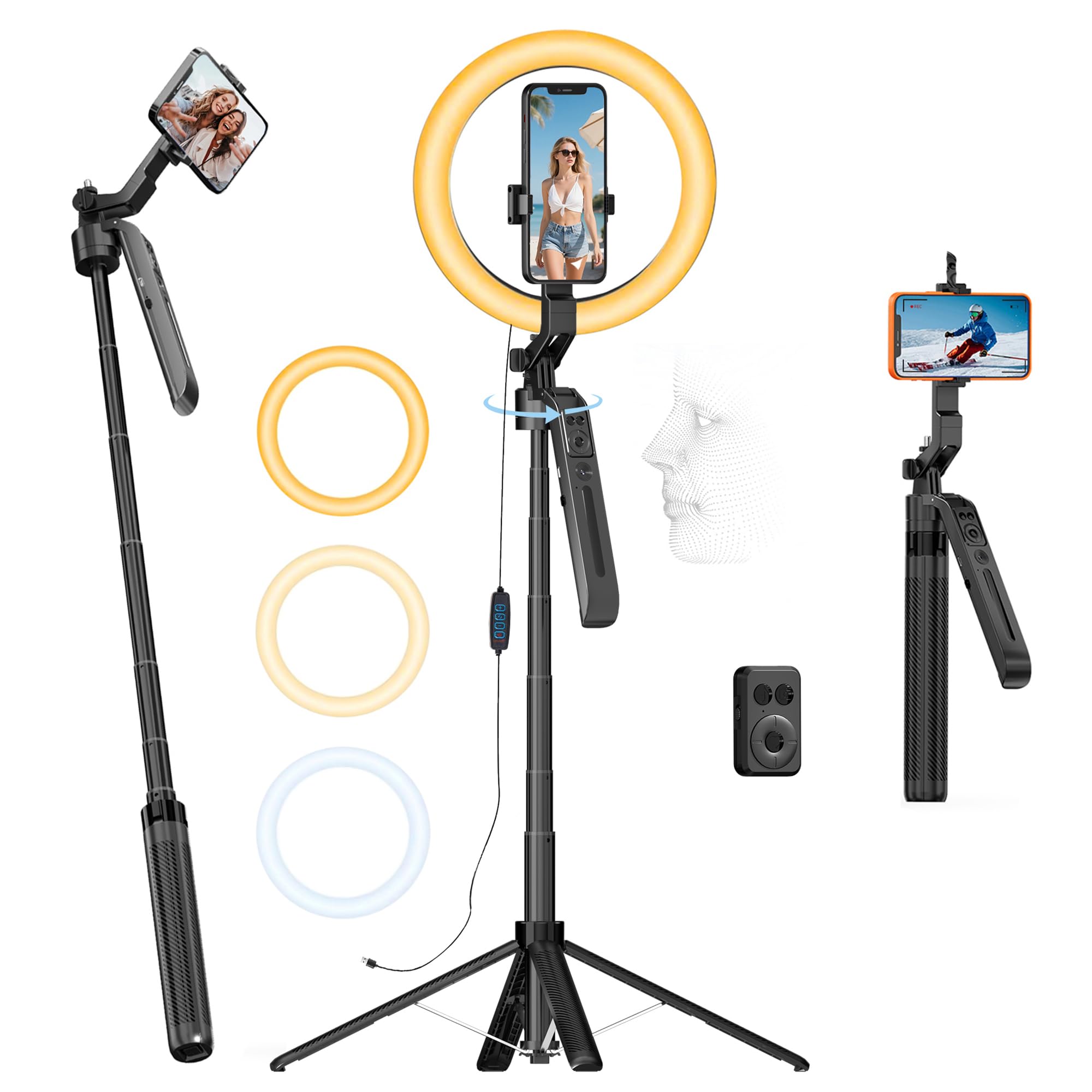 Photo 1 of Auto Face Tracking Tripod for iPhone 72", with 10" Ring Light & Remote