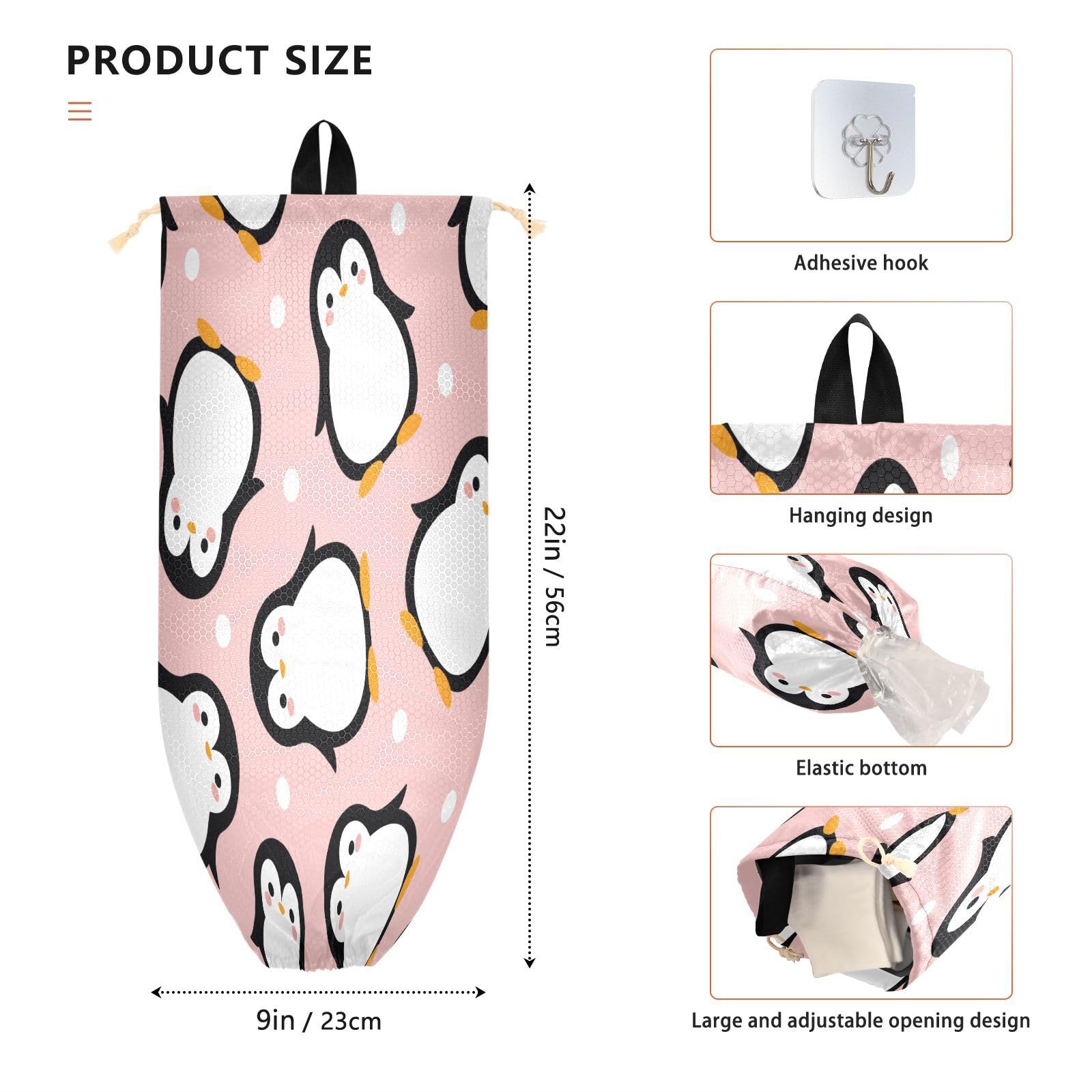 Porta sacchetti di plastica da appendere a forma di pinguino carino animale borsa della spesa organizzatore cucina cartone animato pois sacchetto di plastica di stoccaggio della spazzatura borsa della