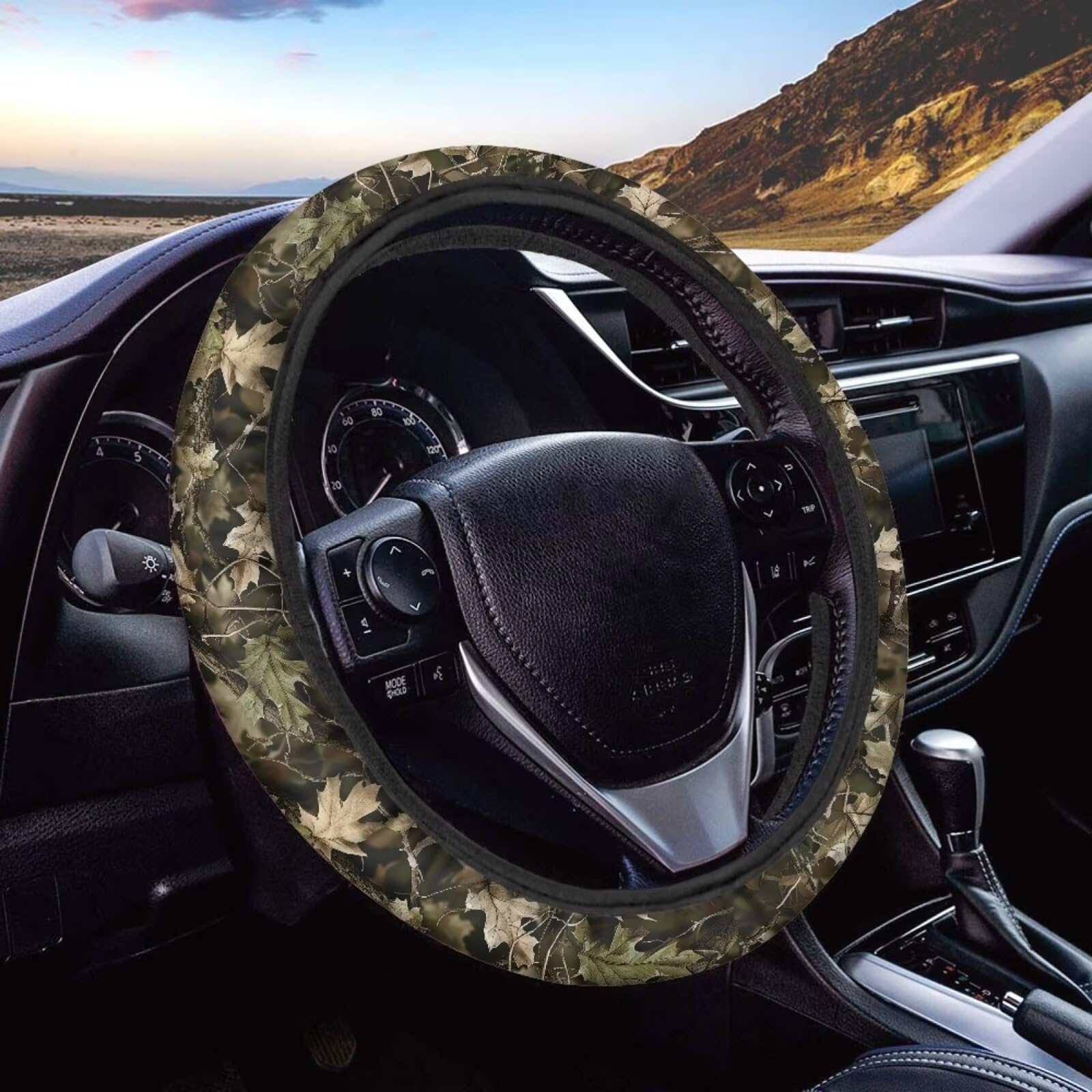 JOAIFO Camo Steering Wheel Cover for Trucks, SUV, Sedan, Breathable Car Steering Wheel Cover Protector Non-Slip, Car Accessories for Women, for Steering Wheel with a Diameter of 14.5