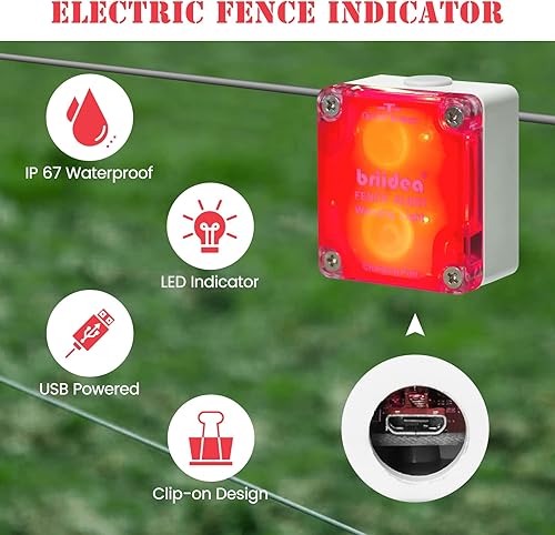 Miniatura 2 de Briidea Luz indicadora eléctrica de valla para detectar cualquier tipo de voltaje de valla eléctrica, alimentado por USB, IP 67 impermeable