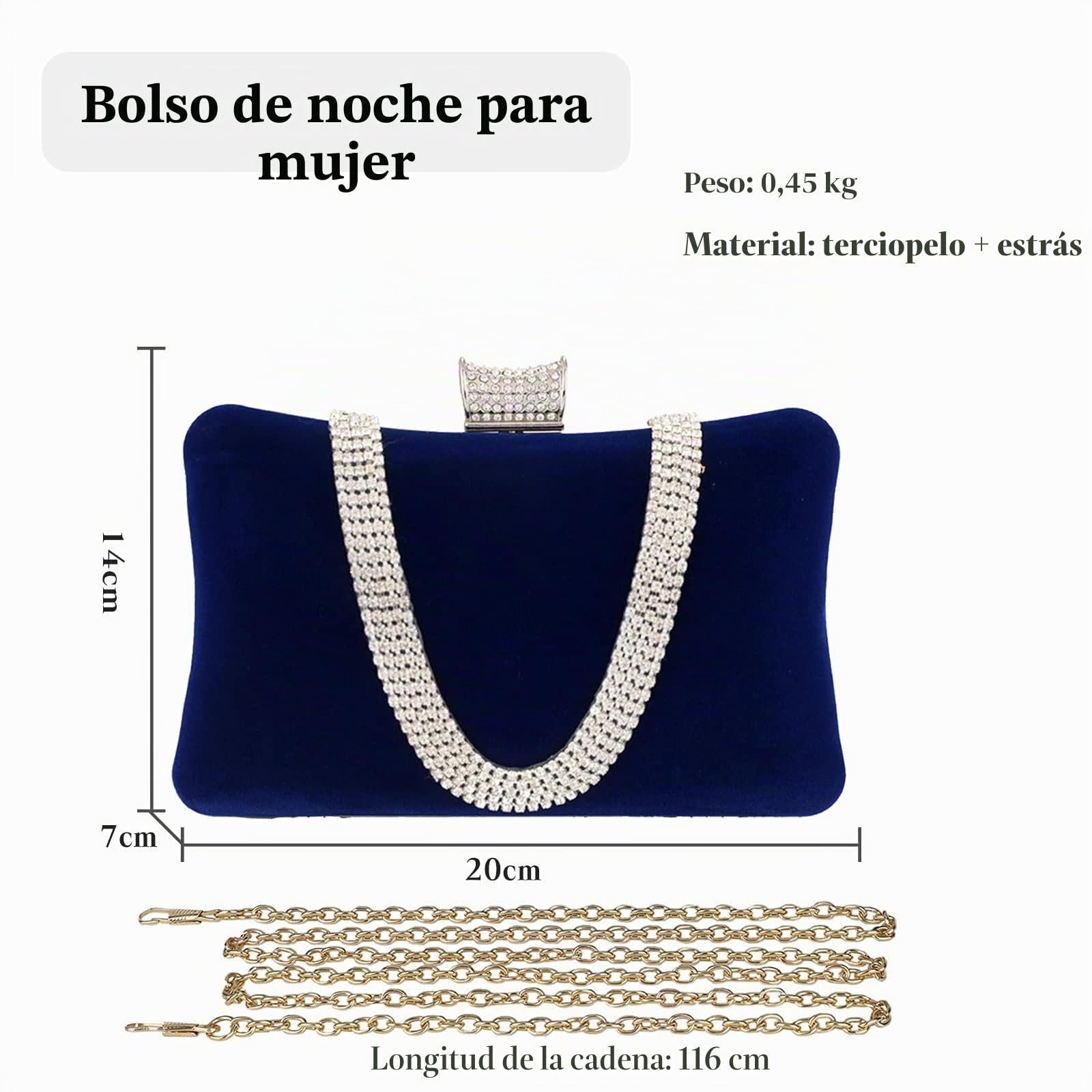 Bolso de Fiesta para Mujer Terciopelo Bolsa de Noche Diamantes de Imitación Clutch Bolso de Hombro Bolso de Boda Elegante Bolsos Bandolera para Fiesta de Graduación Banquete Boda Azul