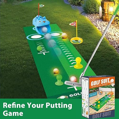 Miniatura 2 de Juego de golf de juguete mejorado para niños con retorno automático de bolas, pelotas de golf con luz LED, 3 clubes, tapete de putt, juegos de mini