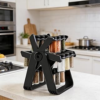 رف توابل دوار يوضع على سطح الطاولة مع 18 برطمان توابل بلاستيكي لسطح الطاولة والمطبخ العائلي من نيوب