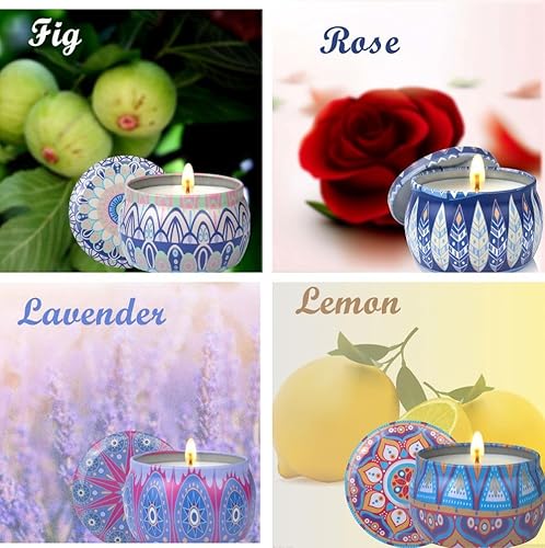 Miniatura 5 de Juego de 4 velas perfumadas de soja para mujer, 4 velas grandes de 4.4 onzas, tiempo de combustión de 120 horas, decoración del hogar de primavera,