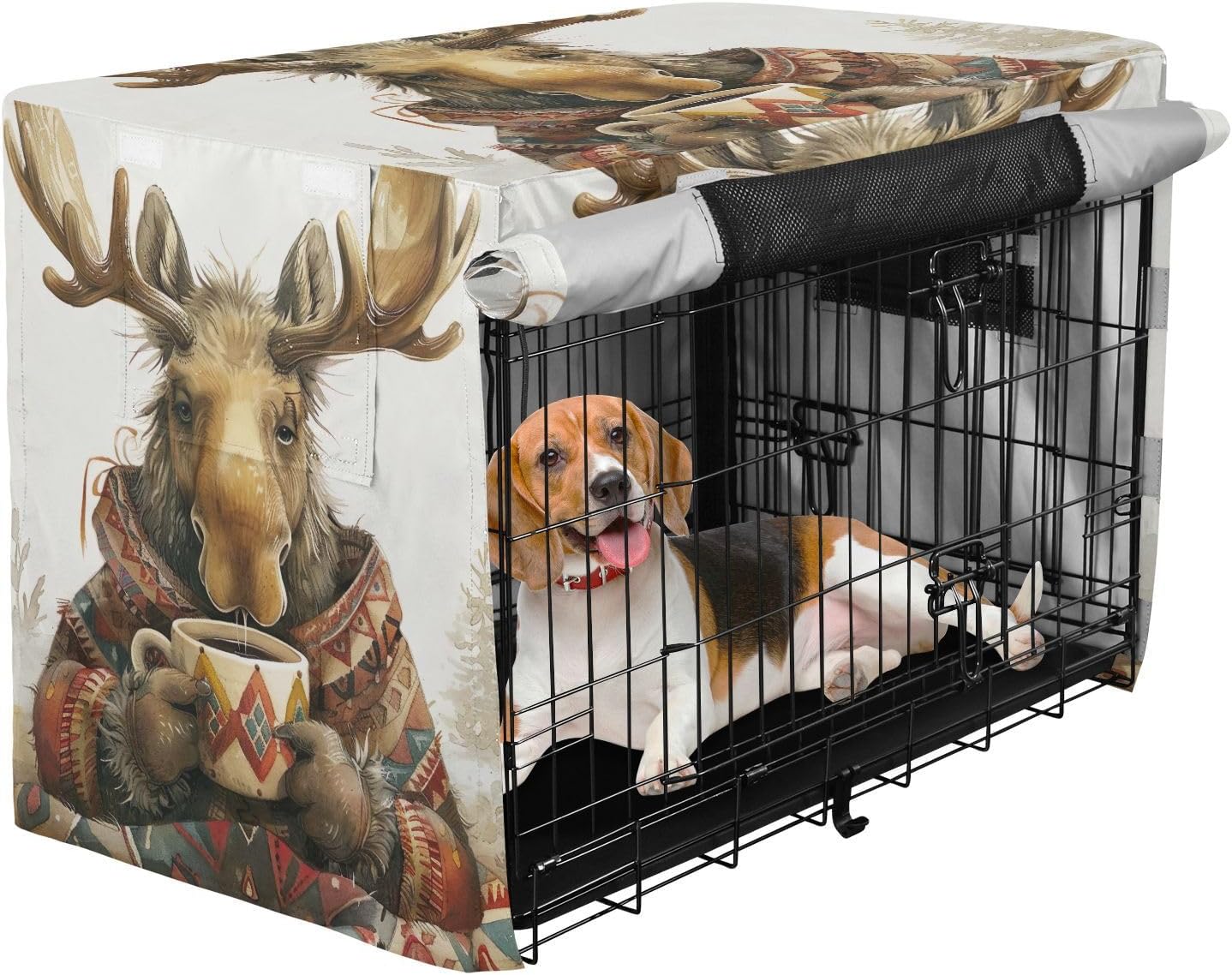 Cute Moose Dog Crate Covers Roll-up Side Panels, Crate Cover for Dog, X-Large