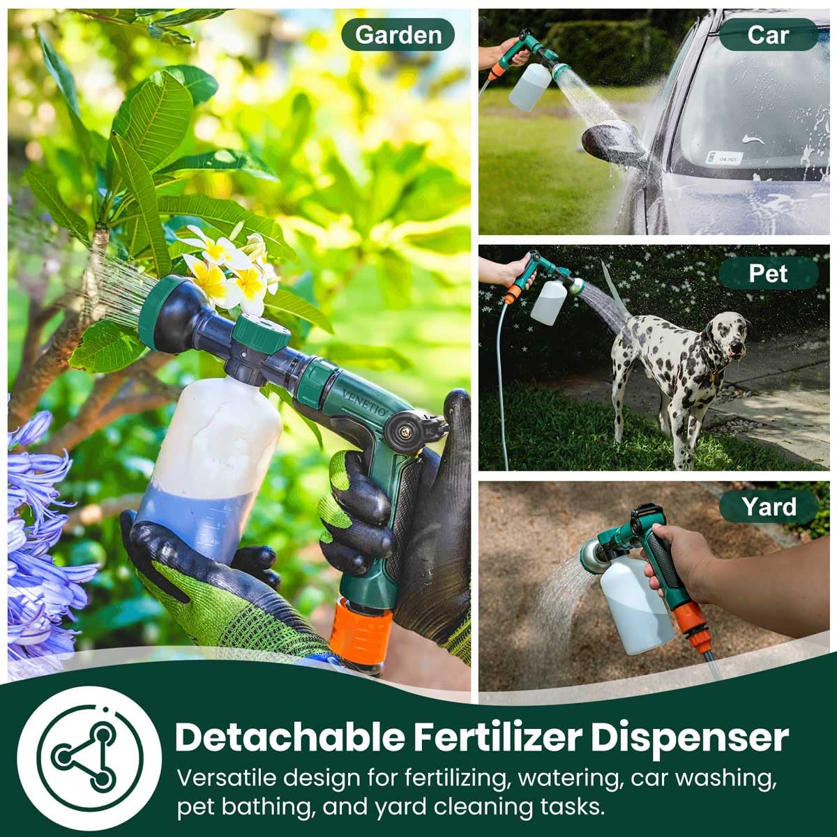 VENETIO Pistola a spruzzo per fertilizzanti liquidi/prodotti chimici | Mangiatoia di precisione per prato e giardino per fertilizzazione uniforme e irrigazione delle piante | Spruzzatore con ugello