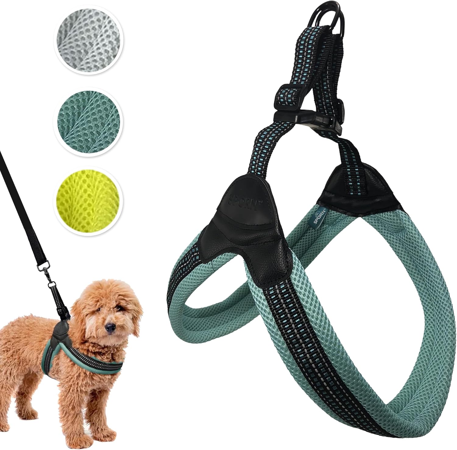 Sporn Easy-Fit Mesh Dog Harness Large Sized Dog, Turquoise Soft Fabric Nylon No Choke Dog Harness Large Size Dog, Breathable & Easy Dog Walking Harness, Provides to Large Breeds