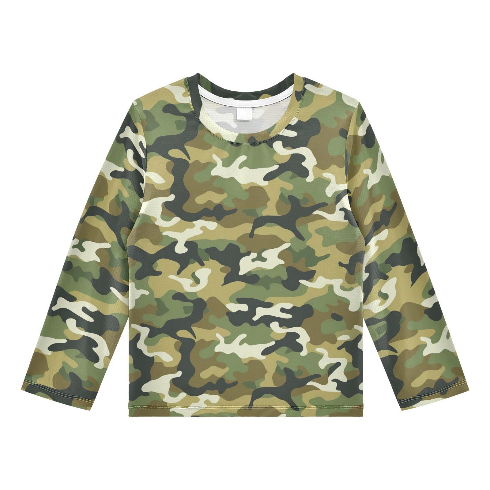 Green Camouflage Pattern Boys Rash Guard Swim Shirts Long Sleeve UPF 50+ Quick Dry Sun Protection Shirt Swimsuit Surf Tops for Toddler Kid Girl Fishing Swimming Outdoor 5-6T