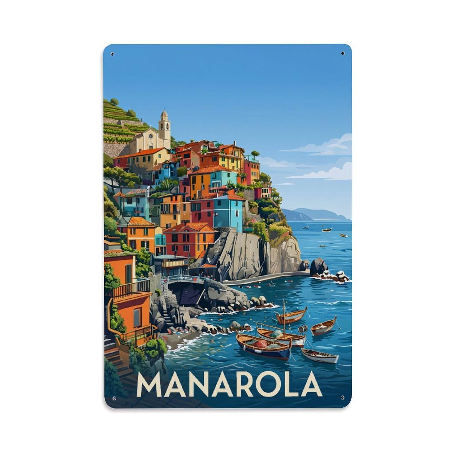 Huiyhb 8X12inch(20X30cm) Vintage Travel Manarola Italy Realistic Metal Tin Sign