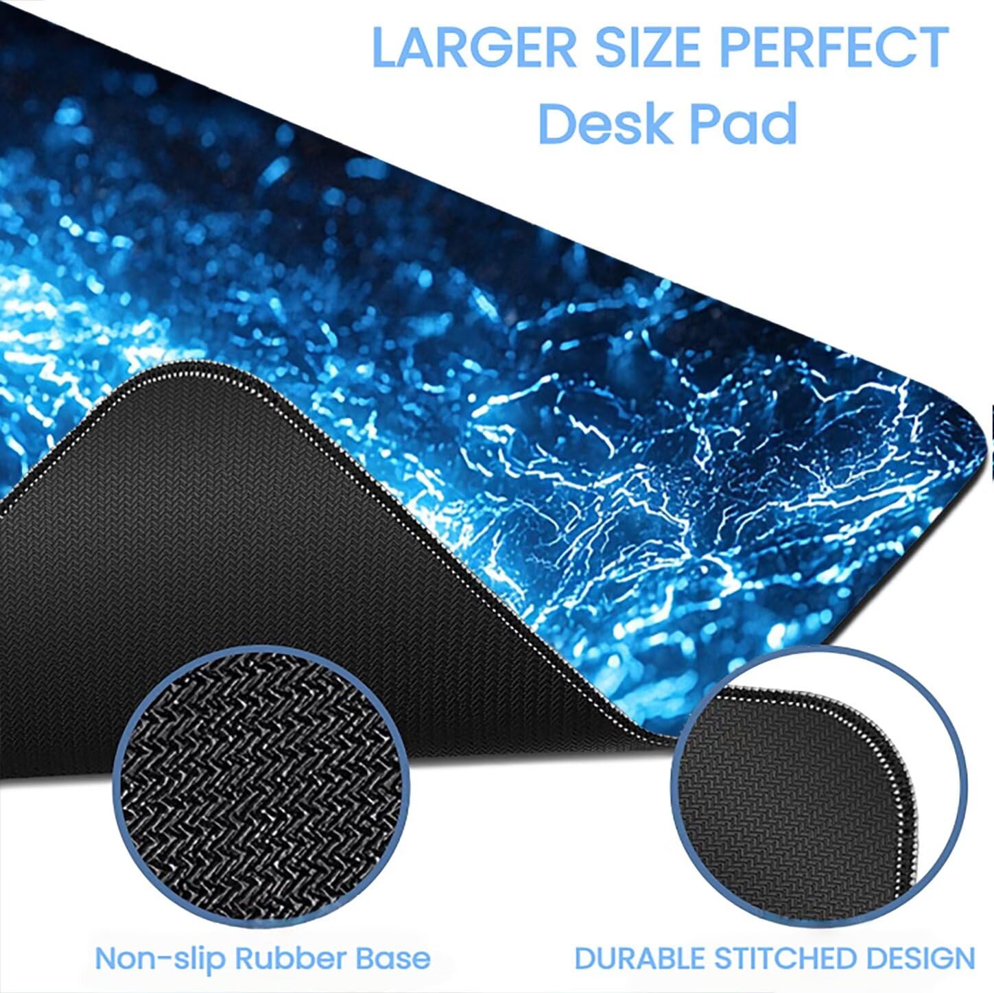 Lpfieonn Abstrakt Großes Schreibtischunterlage, XXL Schreibtischunterlagen, Blau XXL Wasserdicht Gaming Mousepad mit Vernähter Rand und Rutschfeste Gummibasis, für Laptop/Hause/Büro 120x60cm PF-3177