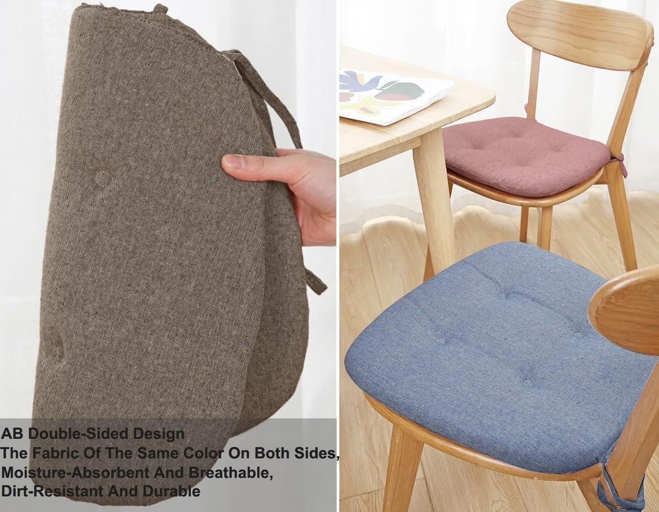 Halbrund Stuhlkissen 6er 4er Set,Waschbar Sitzkissen Stuhl rutschfest,Baumwolle Sitzpolster Mit Bändern Stuhlauflage Bodenkissen Für Küche Esszimmer Garten(Beige,43x41cm(6 Pcs))