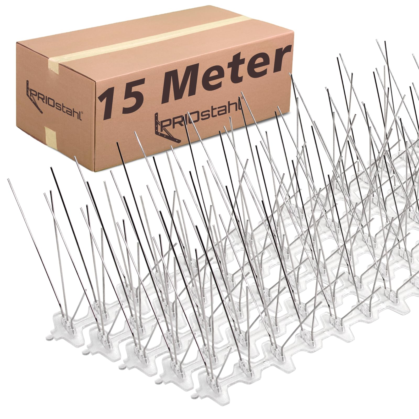 PRIOstahl Ahuyentador de palomas y pájaros con placa base de plástico, 5 filas, 15 metros (30 x 0,50 cm), protección contra pájaros, para balcón, techo, ventana, resistente a los rayos UV y al óxido,