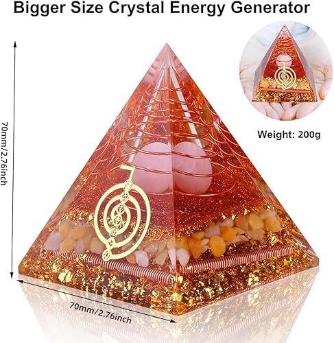 Miniatura 2 de Pirámide de orgón para energía positiva, chakra, riqueza, éxito. Pirámide de orgonita de chakras con piedras preciosas, cristales de la suerte y