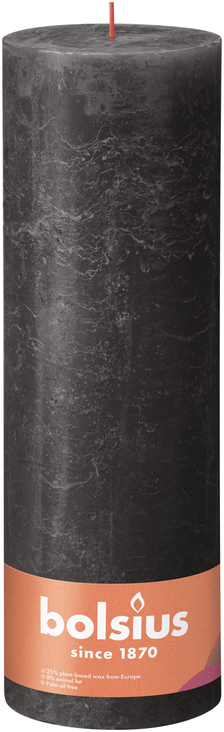 Bolsius Rustik Pillar Candle XXL – Anthracite – Set of 4 – Decorative Household Candles – Long Burning Time 200 Hours – Unscented – Natural Vegan Wax – Without Palm Oil – 30 x 10 cm