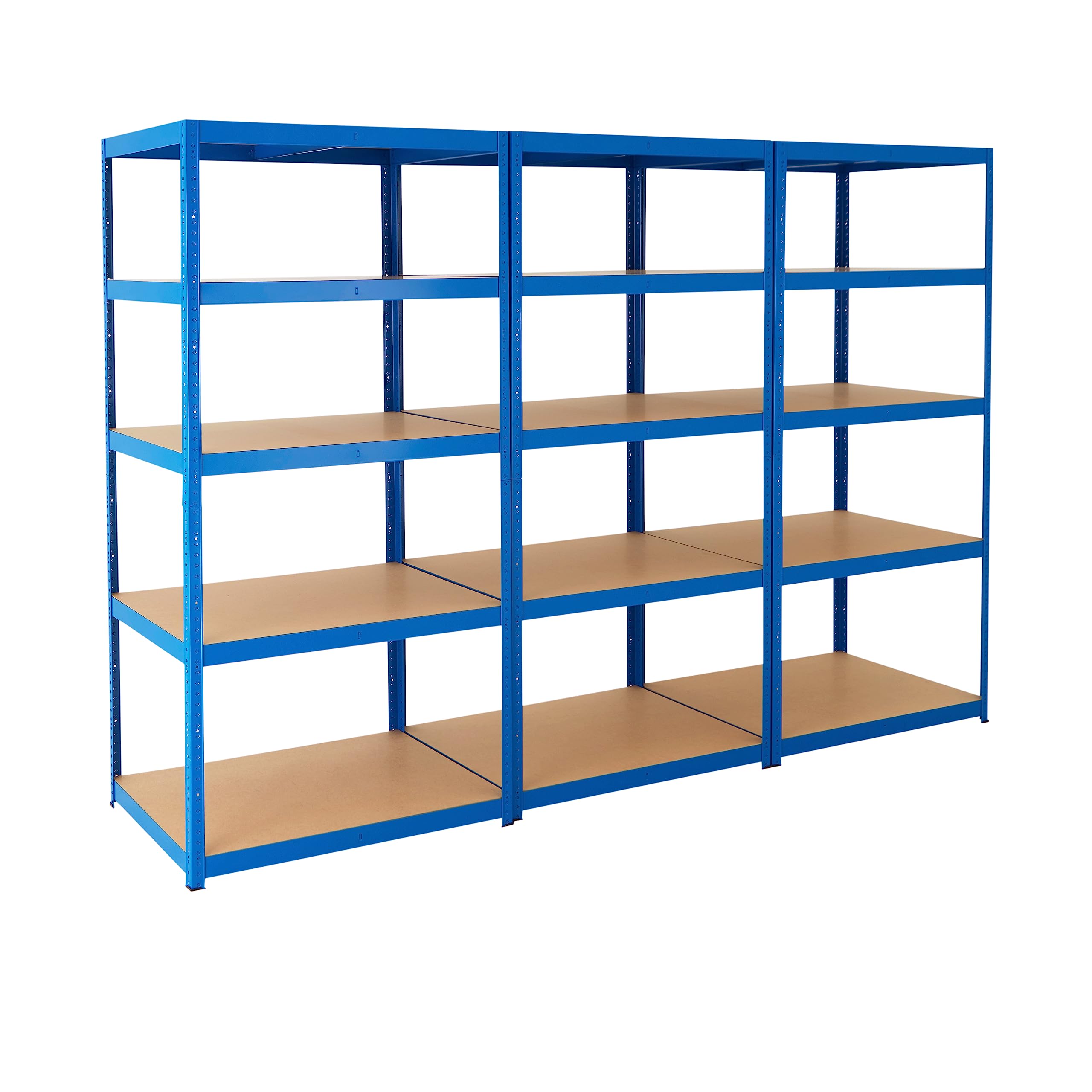Heavy Duty Garage Shelving Unit 3 Bay - 179x90x60 cm - 200kg UDL Per Shelf (1000kg Per Bay) - 3x Blue Storage Shelves - 5 Tier - With 10x 31L Storage Boxes