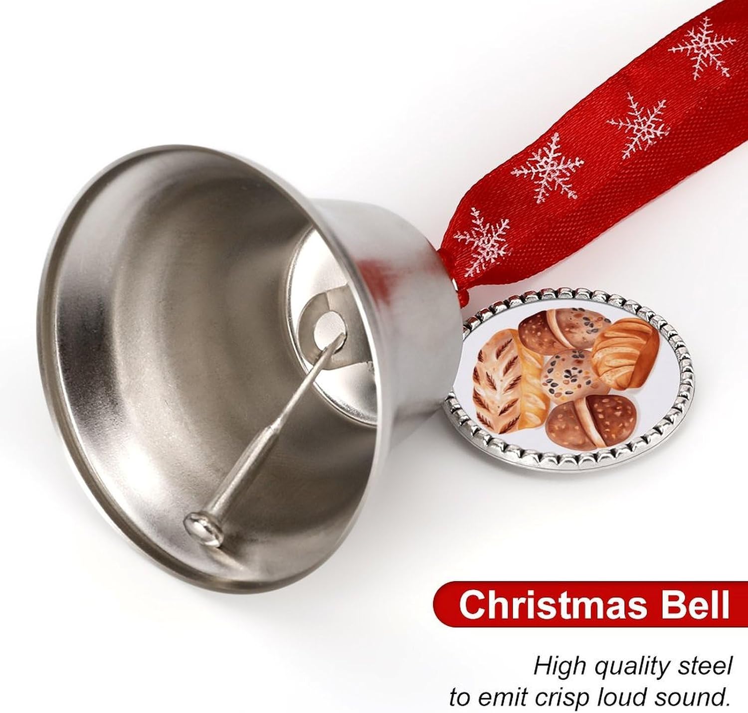 Painted Bread Bell Ornament Red Ribbon for Christmas Tree Holiday Decoration Personality Believe Bell Ornaments Sleigh Bells for Winter New Year Party Supplies