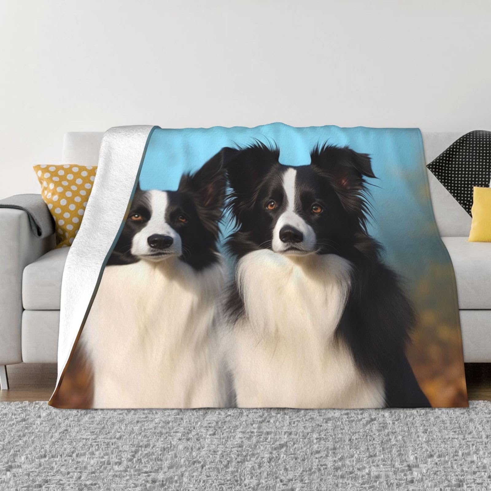 KLOPH Border Collie Throw Blanket 80"x60" Flannel Fluffy Warm Blanket for Couch, Reversible Plush Blankets for Bed, Comfy Fuzzy Blanket for Sofa, Plush Lightweight-Blankets for All Season