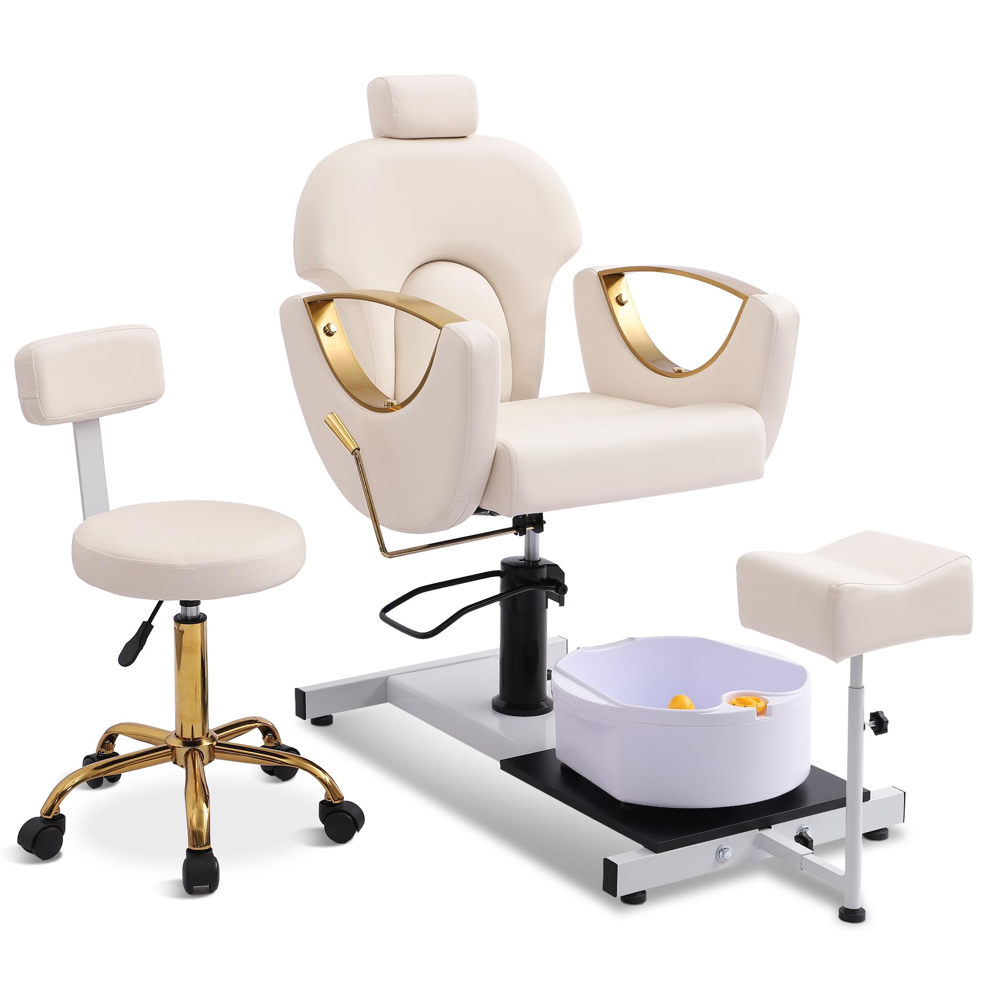 LOUVIXA Pedicure Station No Plumbing, Hydraulic Pedicure Chair for Nail Tech, Height Adjustable Reclining Pedicure Station Unit, 360 Degree Swivel