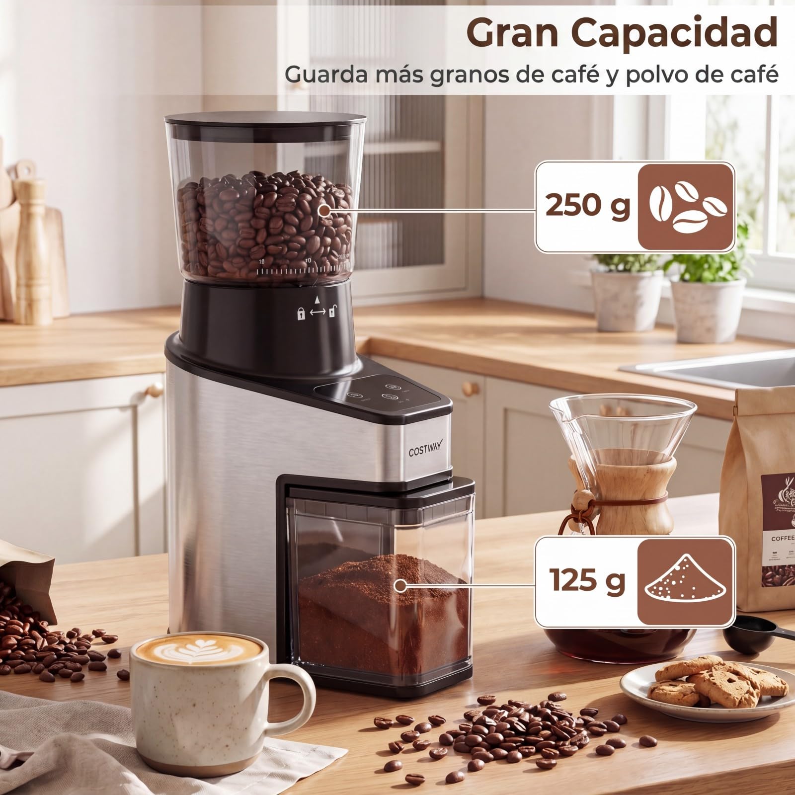 COSTWAY Molinillo Café Eléctrico, 60 Ajustes de Molido, Acero Inoxidable