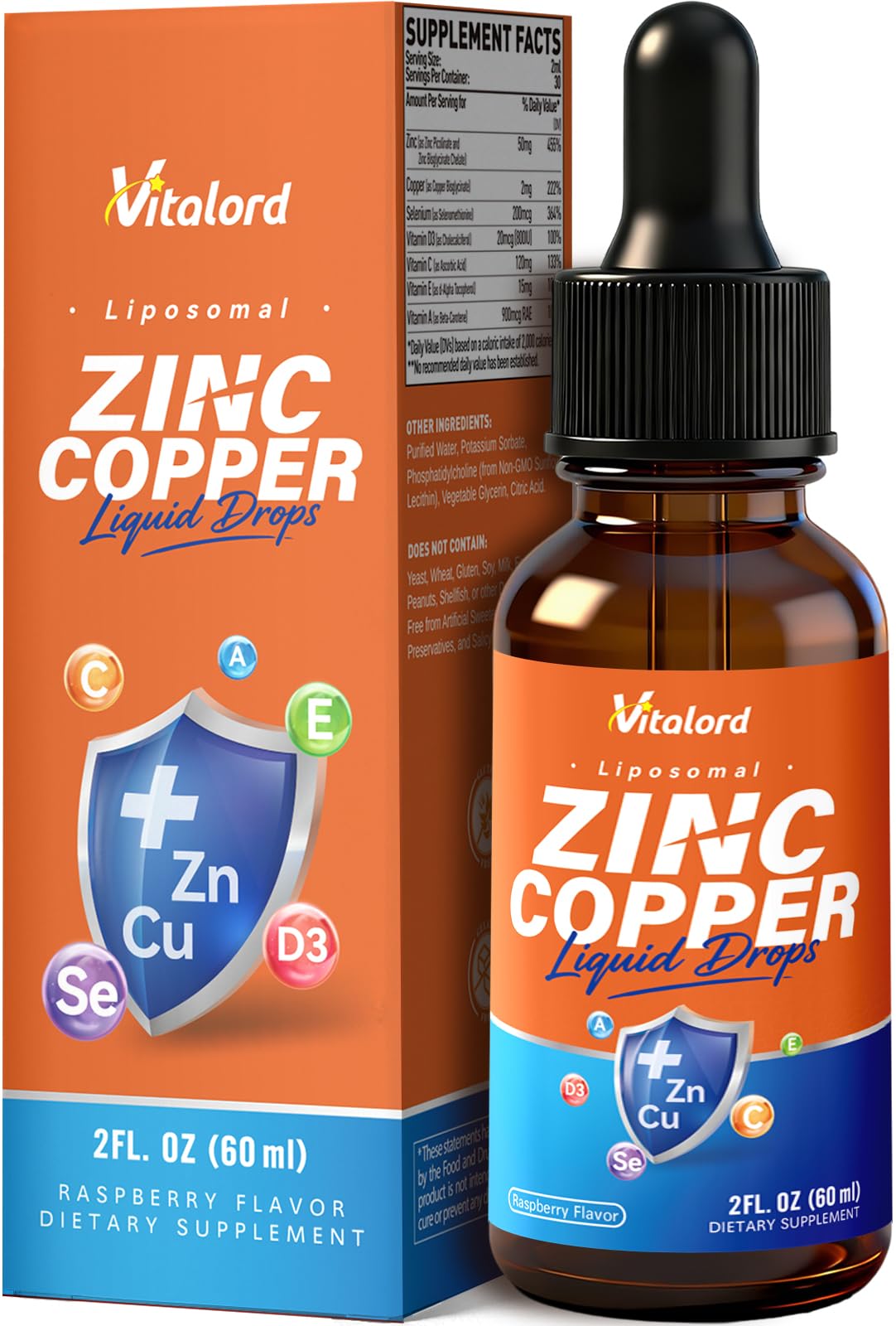 Liposomal Zinc Copper Selenium Liquid Drops Supplements, 50mg, 2 FL OZ