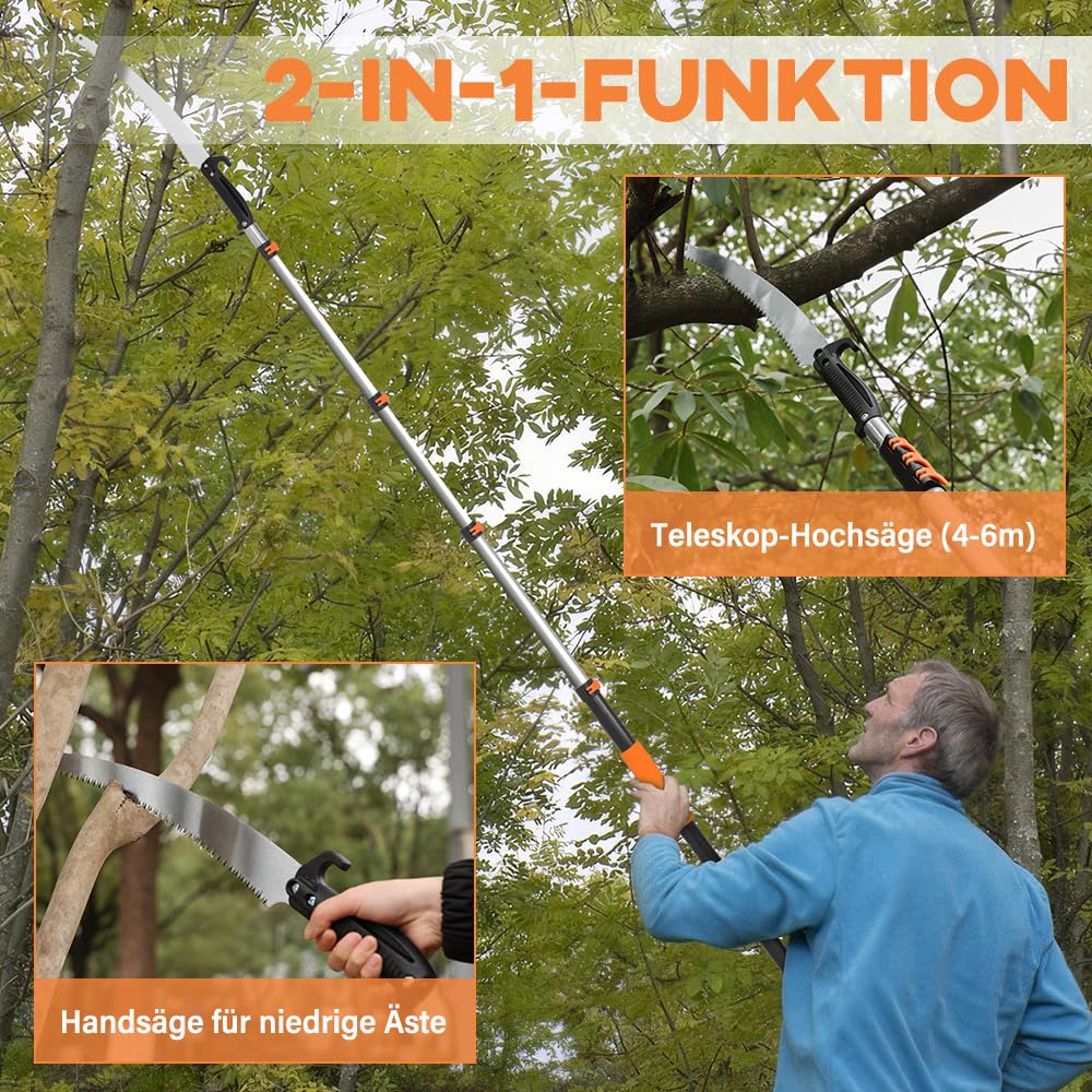 SMONTER 6M Baum-Trimm-Säge, Teleskopische Scharfe Manuelle Astschere, Skalierbare Baumschere, Gartenwerkzeug