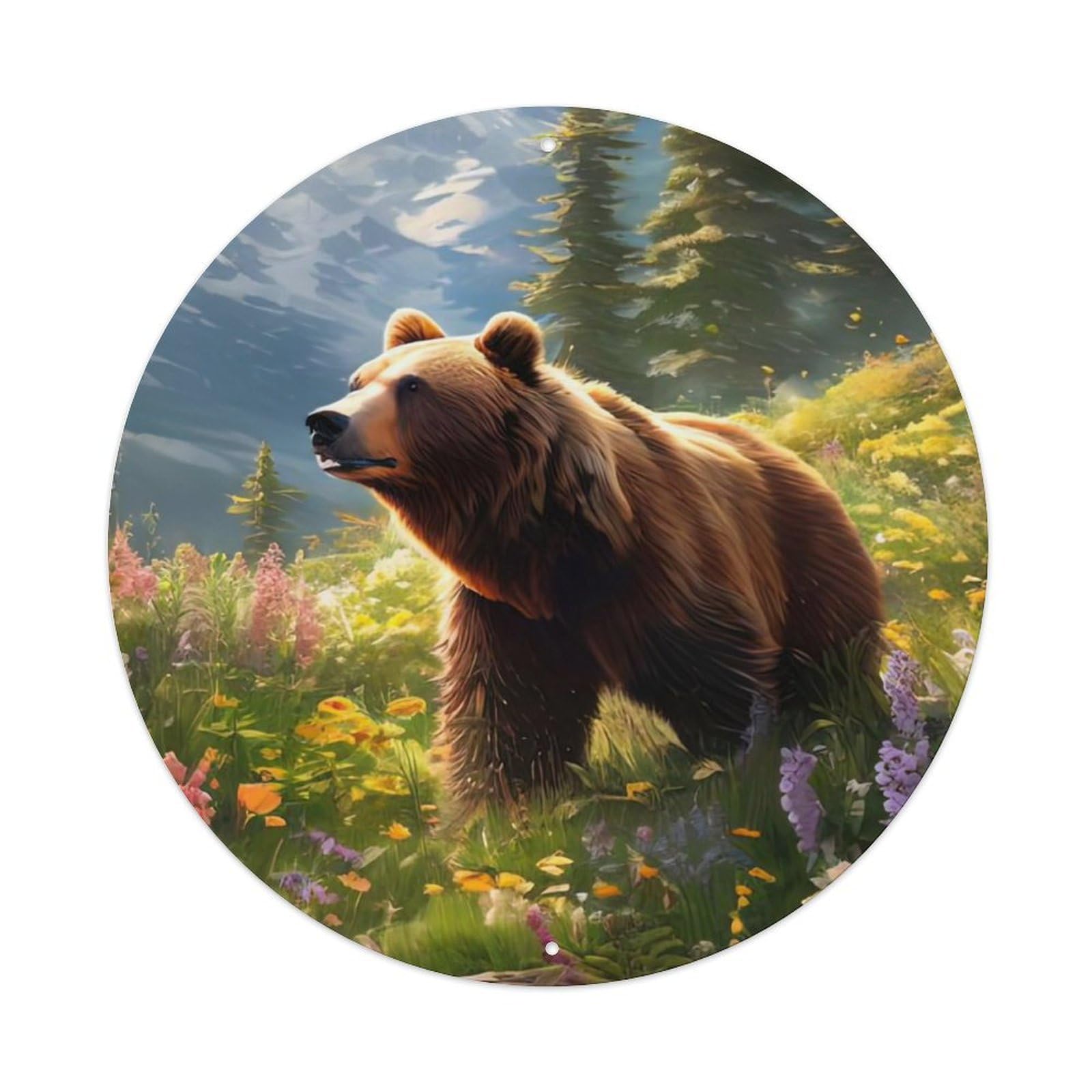 Animal Bear in The Meadow Metal Tin Sign