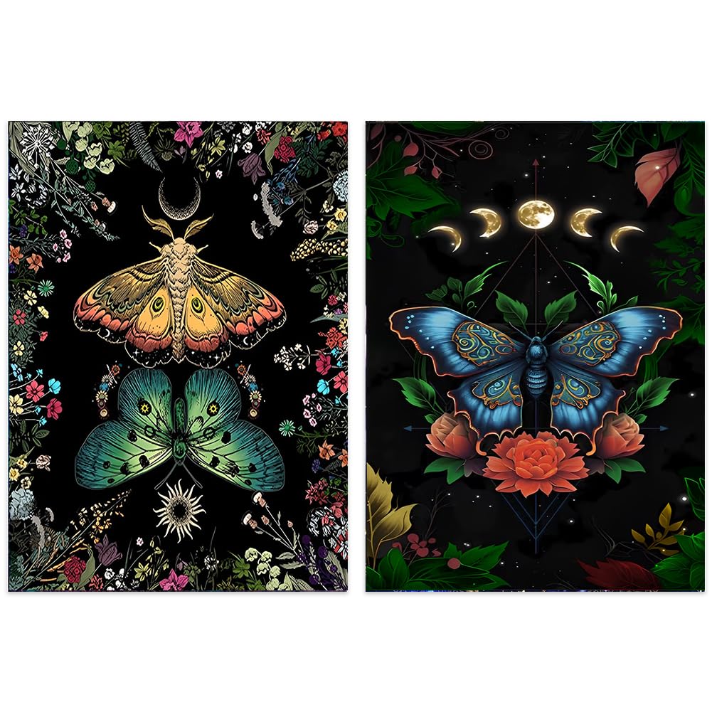 OFRKE 2-Piece Butterfly Moon Luna Moth Diamond Painting Kits for Adults, Round Full Drill 5D DIY Diamond Art Kits for Home Wall Decor 12"x16"