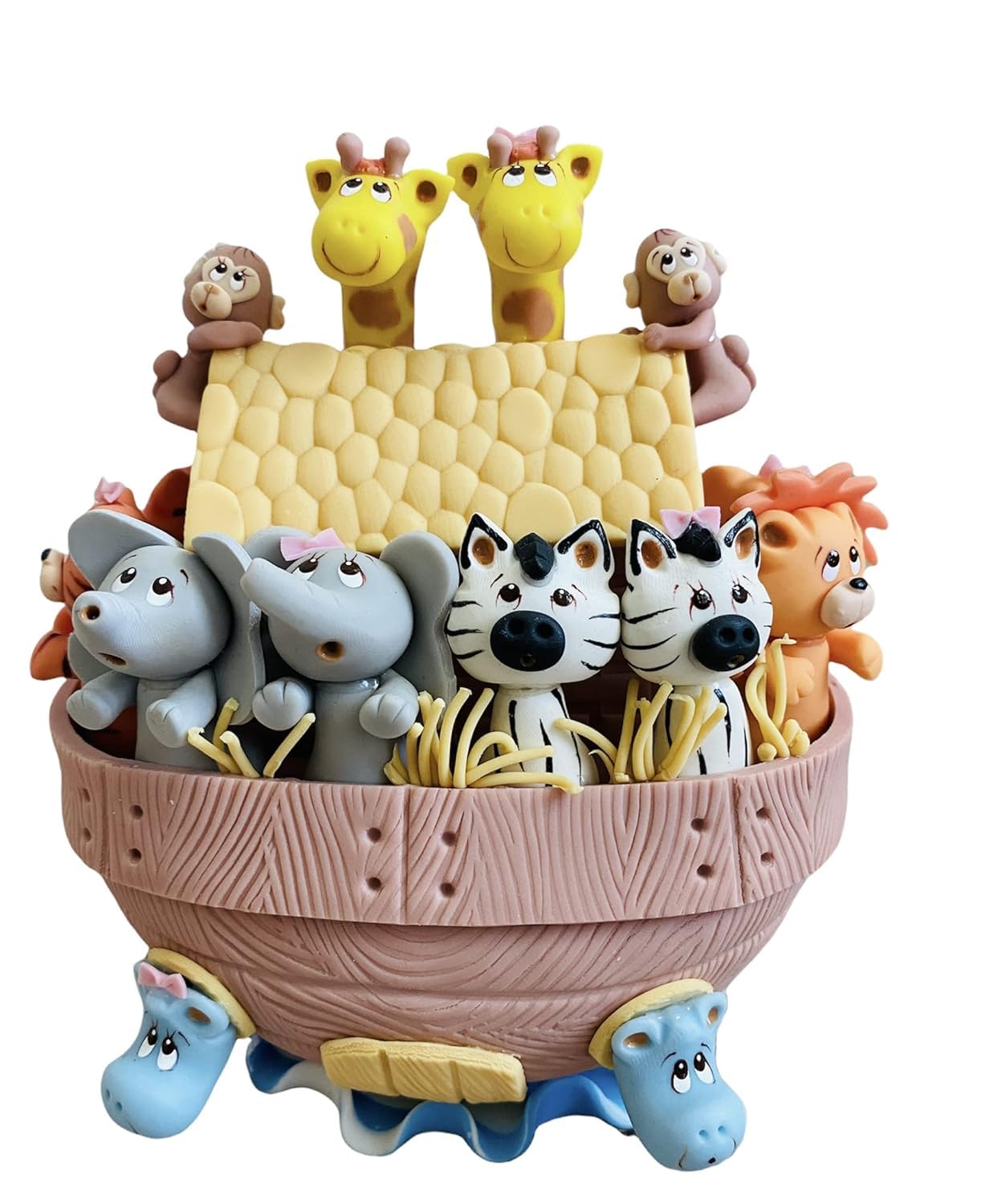 Zoeartcrafts Noah's Ark Cake Topper, Jungle Safari, Party Decoration Birthday Party Centerpiece, Baby Shower, Biblical Animals (Brown)