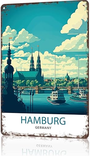 Inspirational Metal Signs Vintage Wall Art Poster Hamburg Germany for Office Home Room Garage Bar Decor 8X12inch