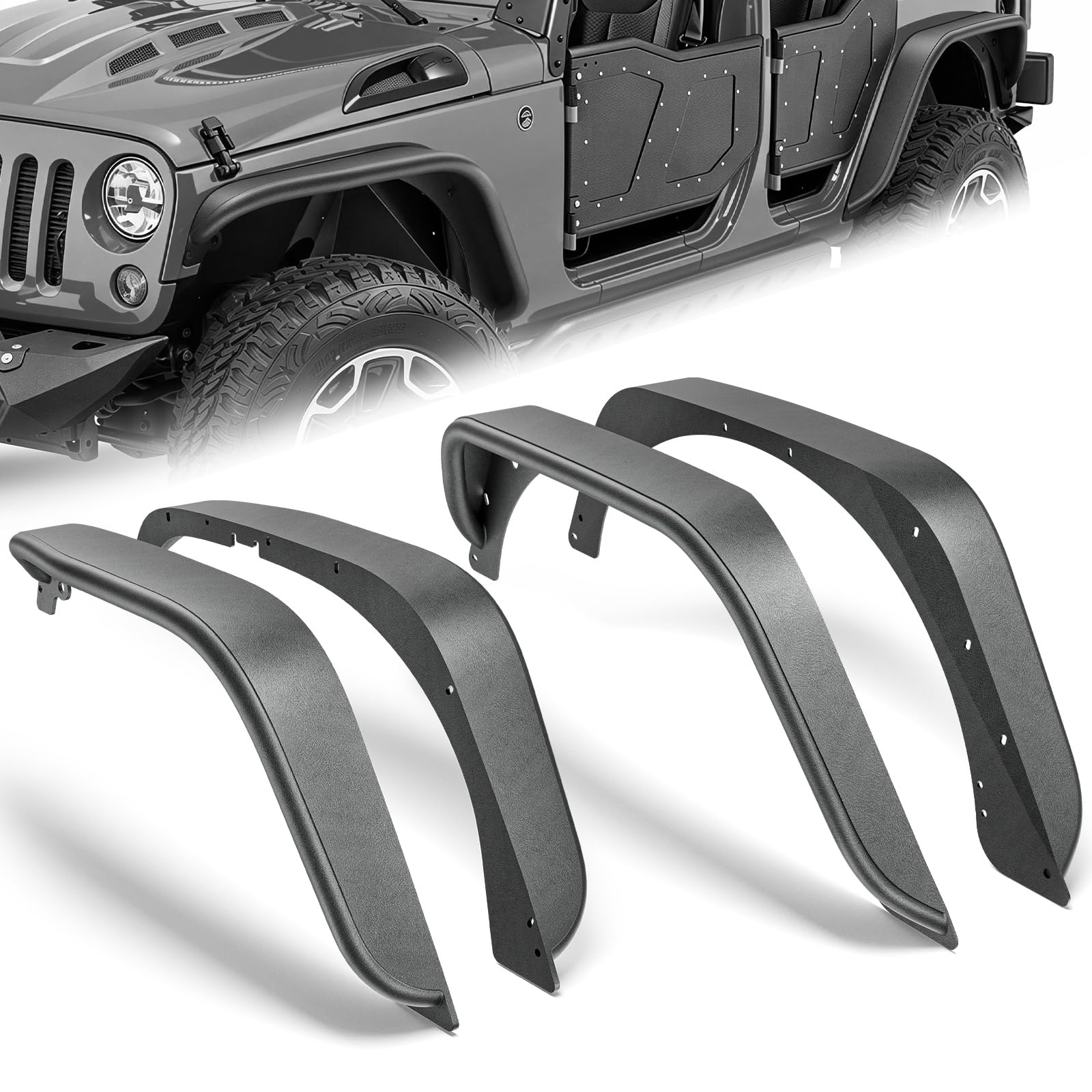 Jeep Wrangler JK用　フェンダー Amazon.com: YZONA Front & Rear Tubular Fender Flares Kit