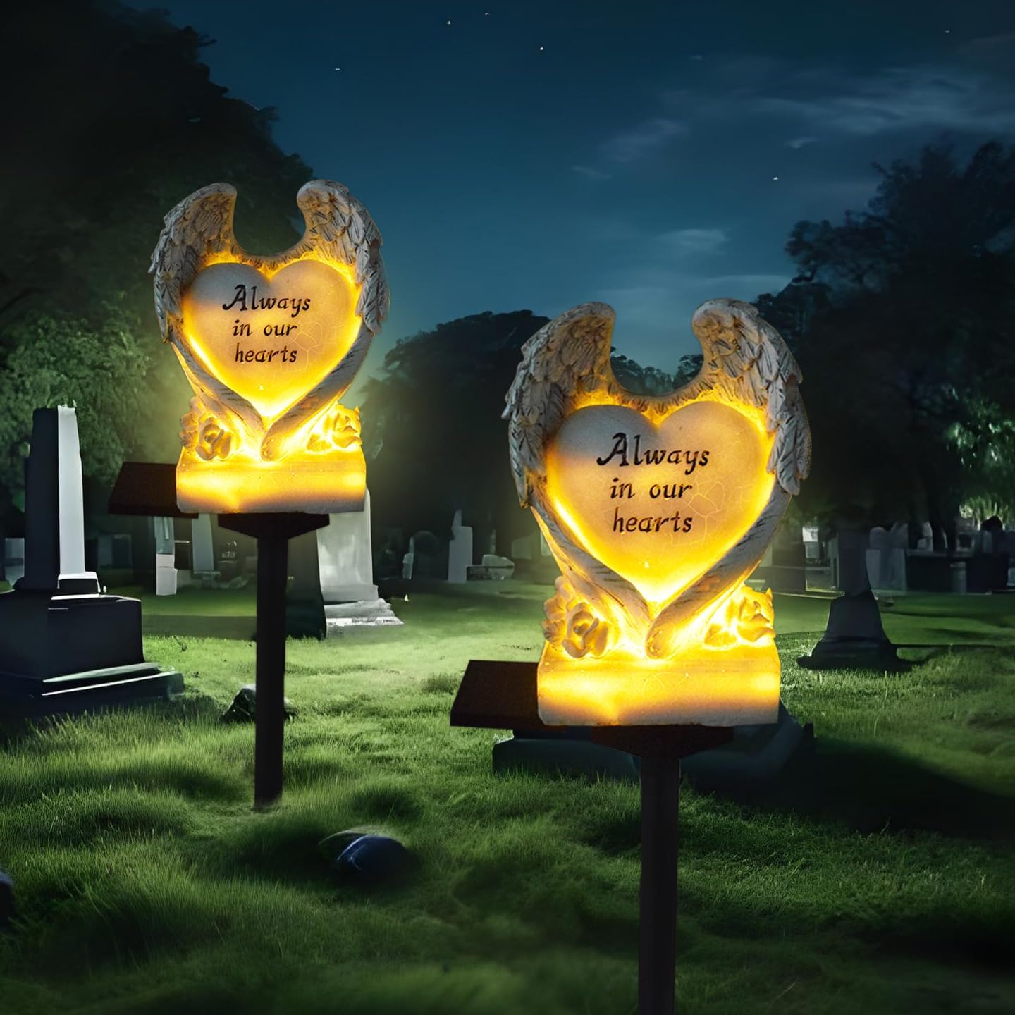 Solar Powered Love Angel Wing Light, Garden Decorative Resin Beautiful Valentine's Day Floor Light, Wireless Twilight to Dawn LED Lamp Waterproof.