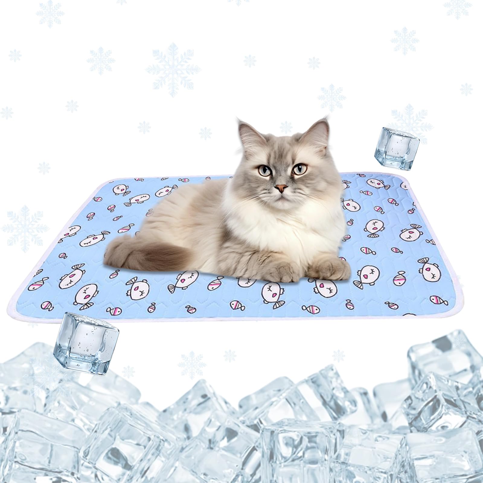 Emulsión Cama Gato Verano, Pequeños Cama Perro Verano, 50x40cm Lavable Manta Refrescante para Perros, No Tóxicas Manta Fria para Gatos para CAsa, Viajes y Coche, Azul