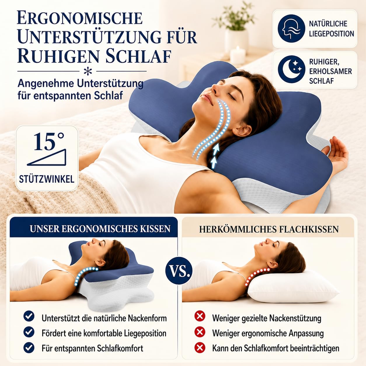 Orthopädisches Nackenstützkissen gegen Nackenschmerzen, Ergonomisches Memory Foam Kopfkissen, Höhenverstellbares Schmetterlingskissen mit kühlendem Bezug für Seiten-, Kissen-Vorlagen