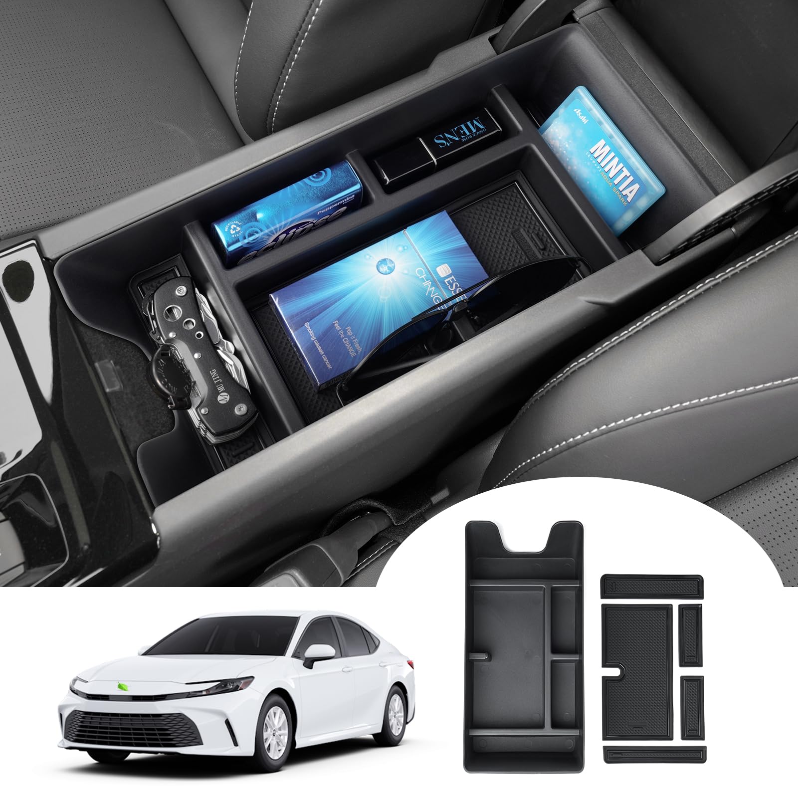Autorder Center Console Organizer for 2025-2026 Toyota Camry Accessories Armrest Storage Box Secondary Insert Tray with Anti-Slip Mat