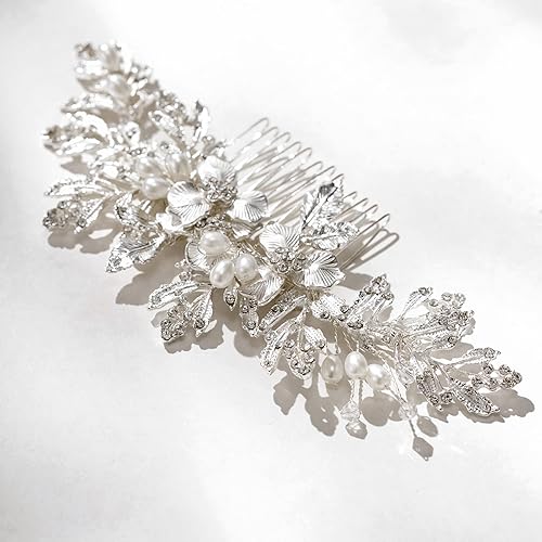 Miniatura 28 de SWEETV Peine de pelo hecho a mano para boda, clip de diamantes de imitación, pieza de peine de pelo para novias, accesorios para el cabello de novia